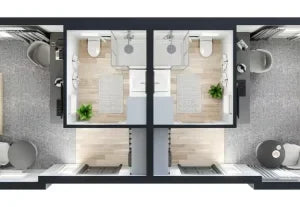 CASA MÓVIL PRO CON DOS DORMITORIOS (13,20 X 4,30 M)