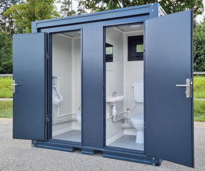 CONTENEDOR SANITARIO WC - URINARIO- CON DOBLE CABINA PARA (HOMBRE Y MUJER) 240X120M